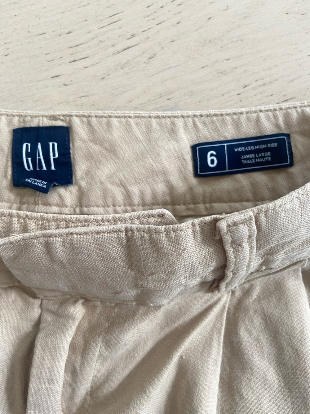GAP Linen Cotton Wide Leg Trousers Size 6 Tan Pleated High Rise Pants Coastal - Picture 4 of 11